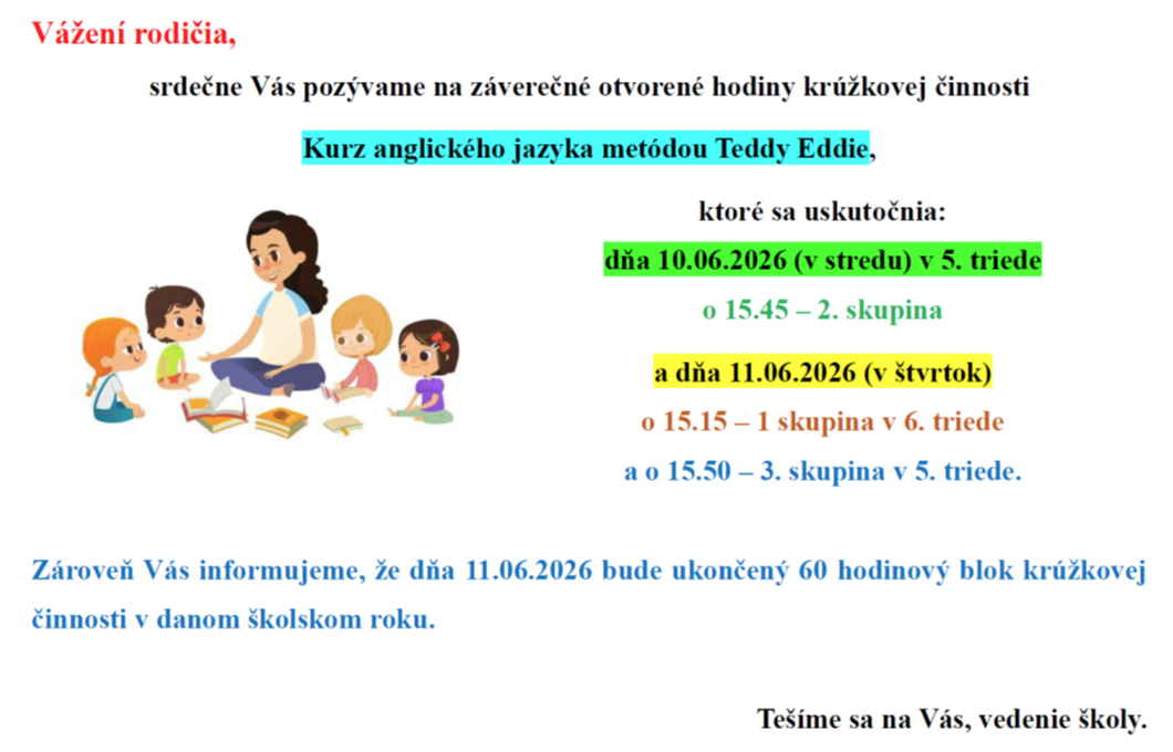 Pozvánka na otvorené hodiny KČ AJ - 5. a 6. trieda - Obrázok 1