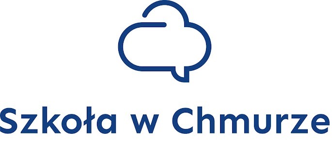 Logo projektu: "Szkoła w chmurze" w postaci schematycznie przedstawionej chmurki i widniejącego pod nią napisu, będącego hasłem programu.