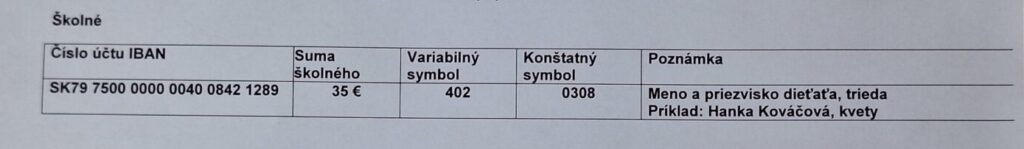 Platby za školné a stravné počas mesiacov júl, august 2025 - Obrázok 1