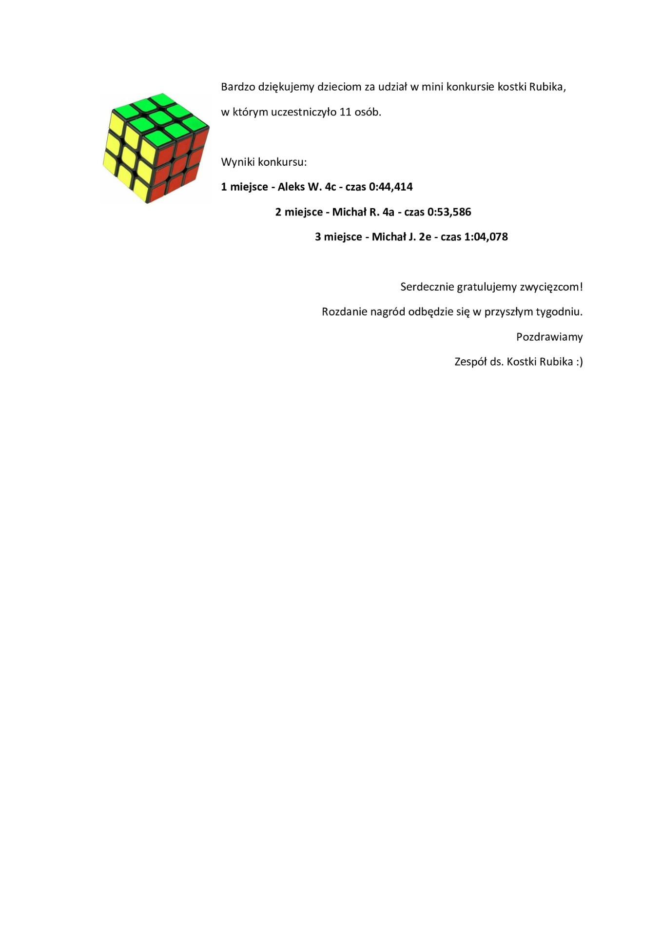 Mini-konkurs układania kostki Rubika - Obrazek 1