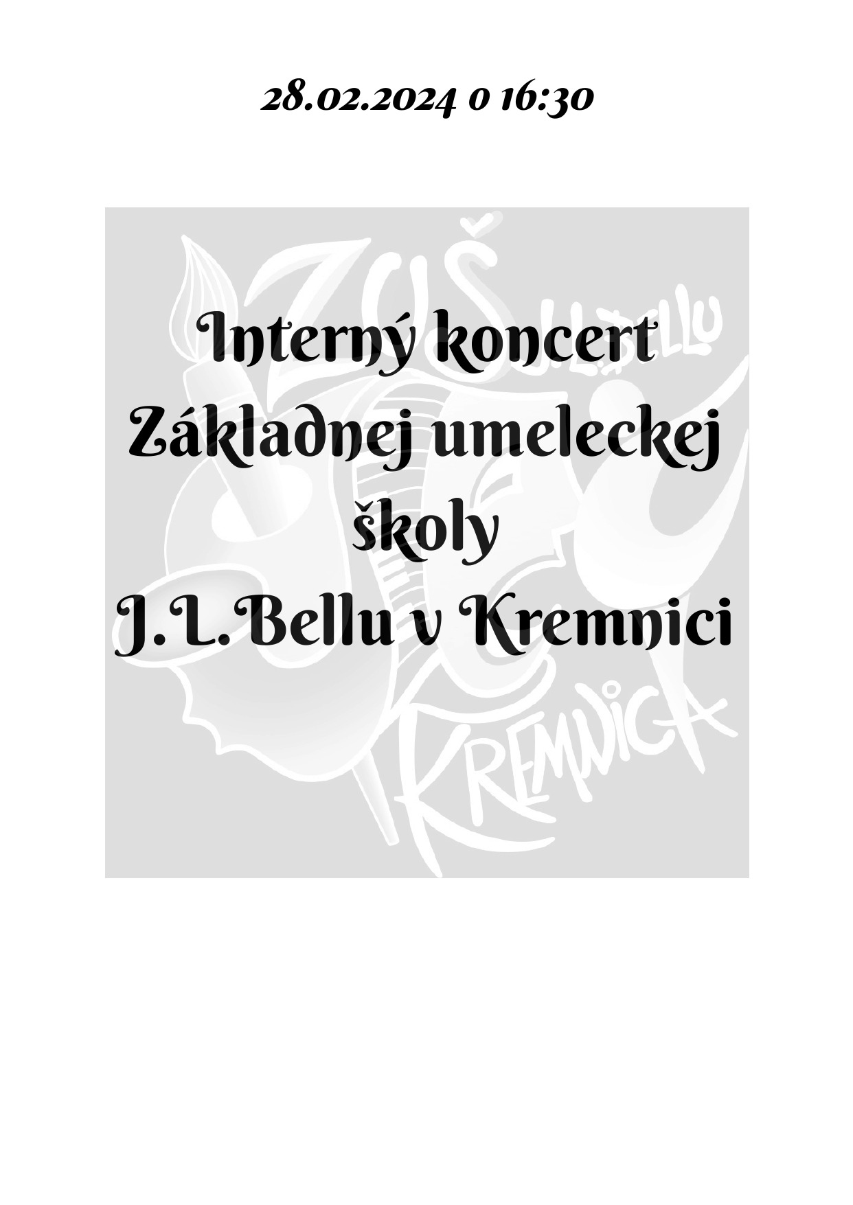 Pozvánka na interný koncert dnes 28.02. o 16:30 v sále ZUŠ, alebo online - Obrázok 1