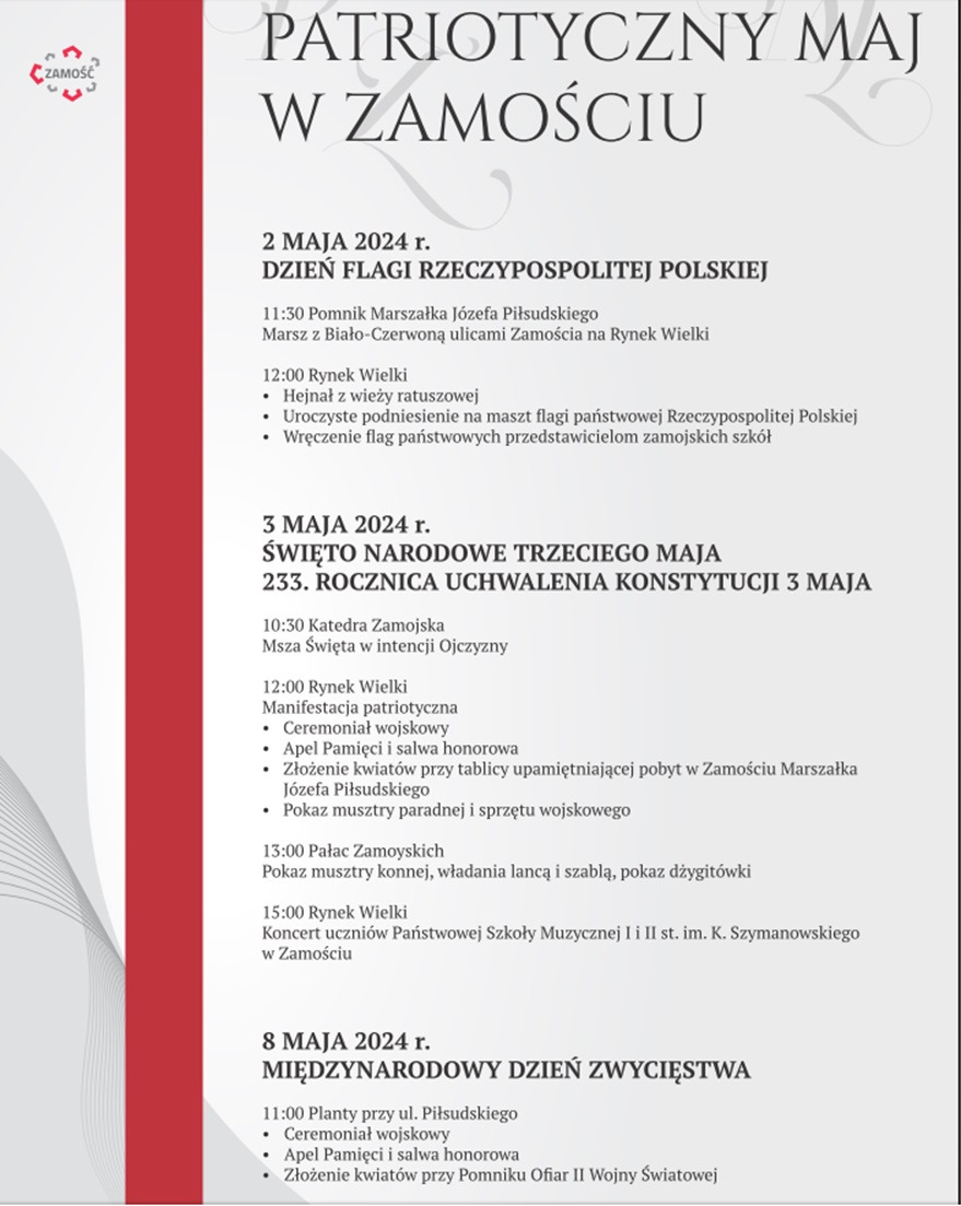 Program uroczystości patriotycznych, organizowanych przez Urząd Miasta Zamość.    - Obrazek 1