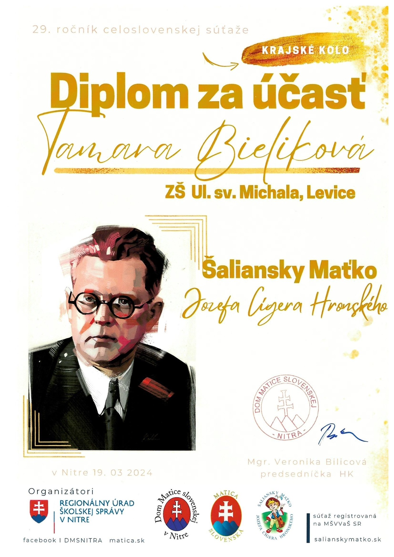 3. miesto v krajskom kole súťaže v prednese slovenskej povesti Šaliansky Maťko - Obrázok 2
