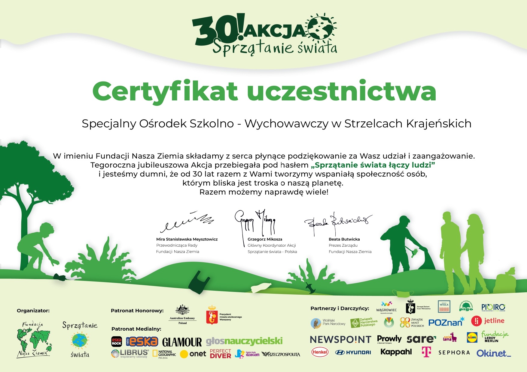 Certyfikat uczestnictwa - 30 Akcja Sprzątania Świata - Obrazek 1